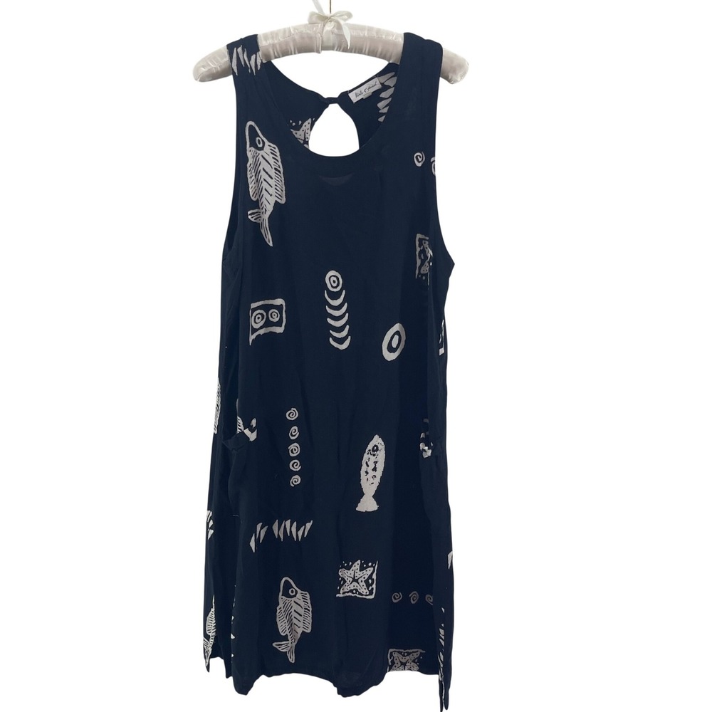 Kiwi & Punch Shift Dress Womens L Black Fish Star Beach Airy Resortwear Boho